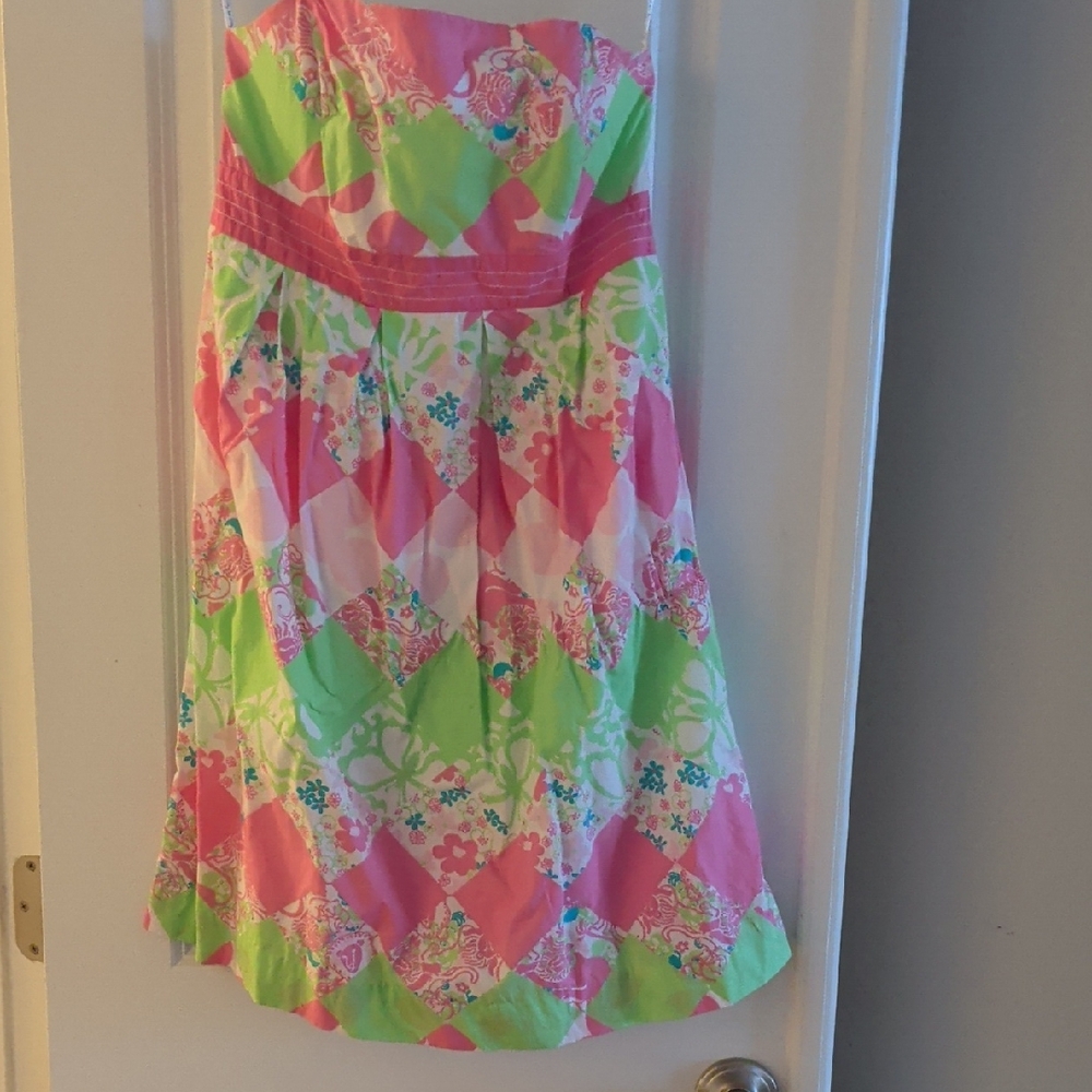 Lilly Pulitzer Strapless Dress in Pink and Green